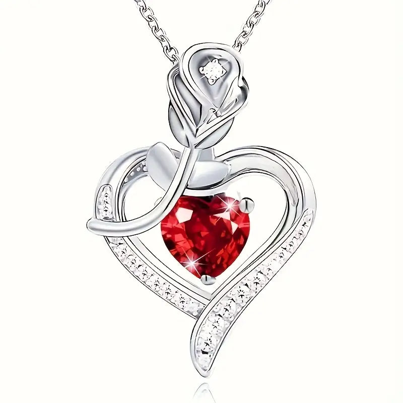 Sterling Silver Ruby Heart Pendant Necklace