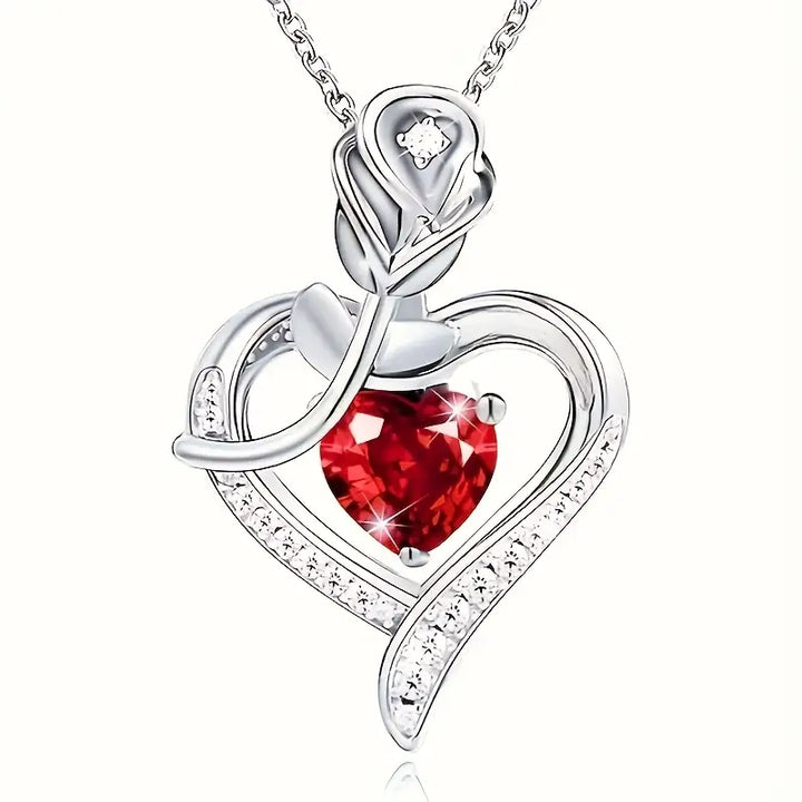 Sterling Silver Ruby Heart Pendant Necklace