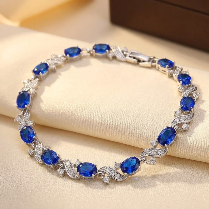 シルバーサファイアフローラルリンクブレスレット