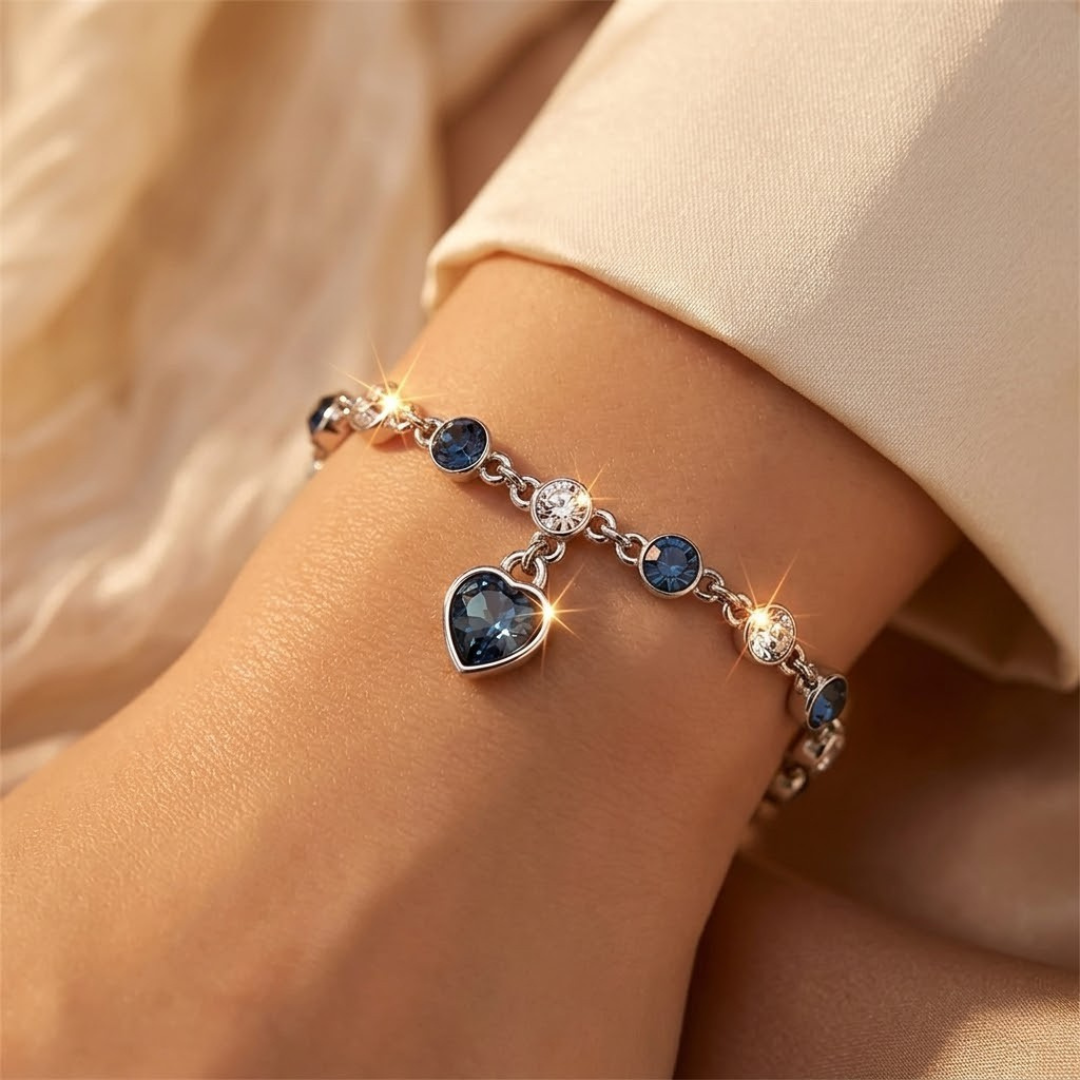 シルバーサファイアハートチェーンブレスレット