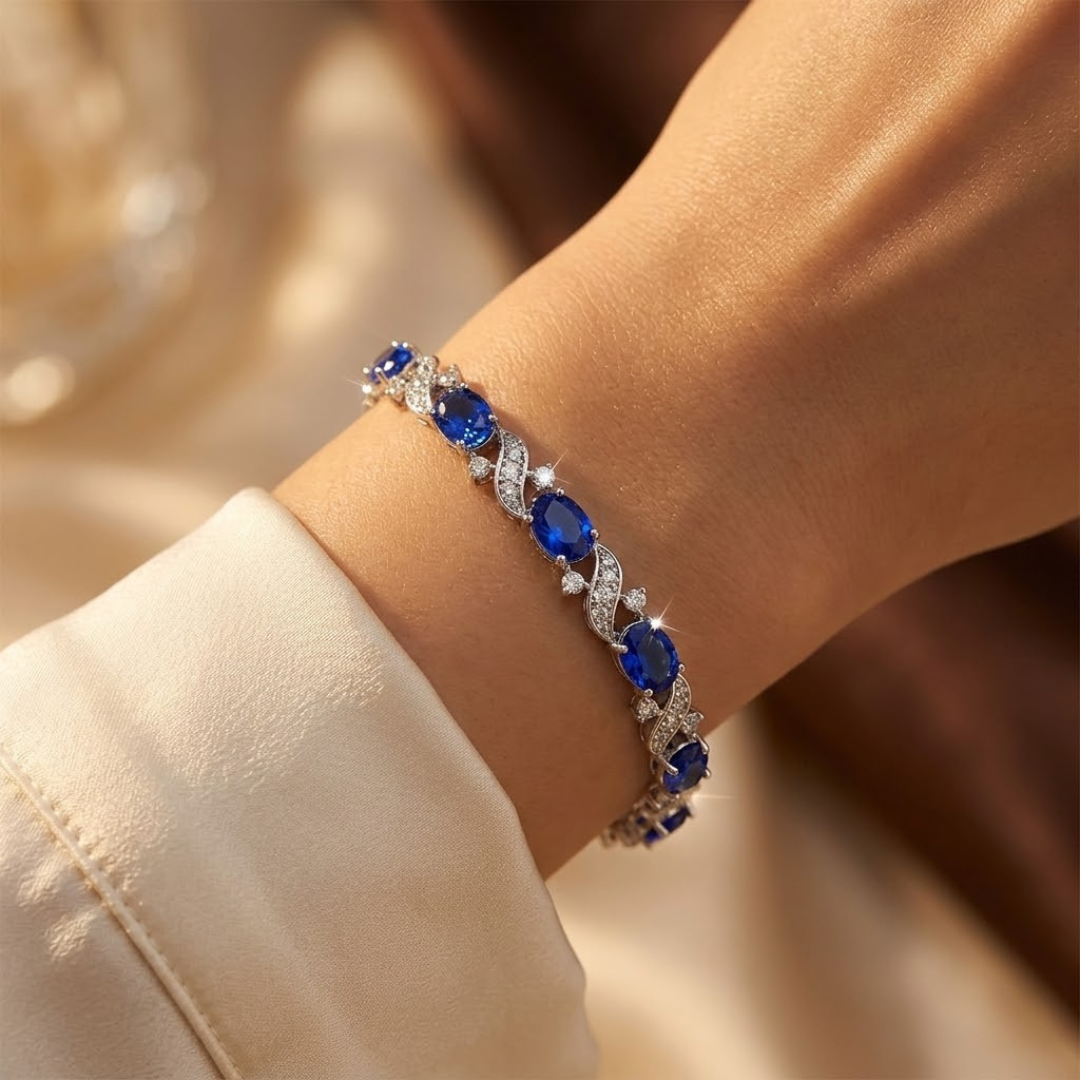 シルバーサファイアフローラルリンクブレスレット