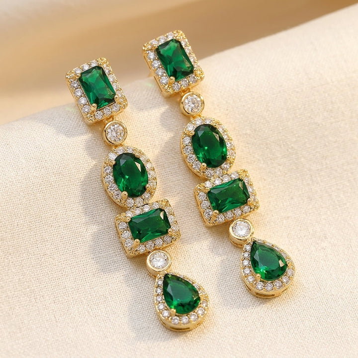 Gold Emerald Multi-Shaped Drop Earrings