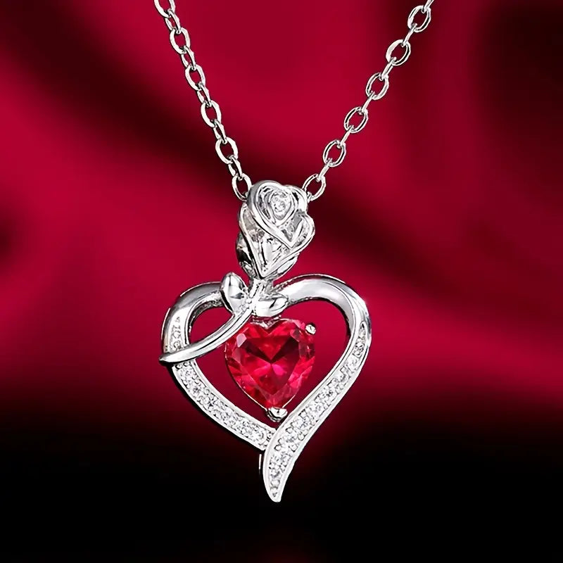 Sterling Silver Ruby Heart Pendant Necklace