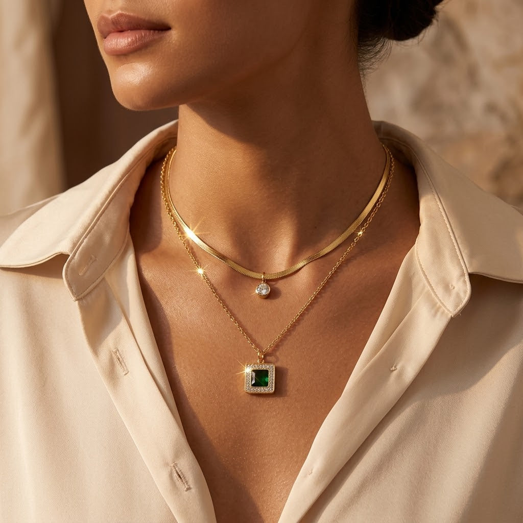 Gold Emerald Layer Necklace