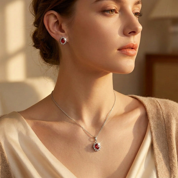 シルバー ルビー フローラル ジュエリー セット