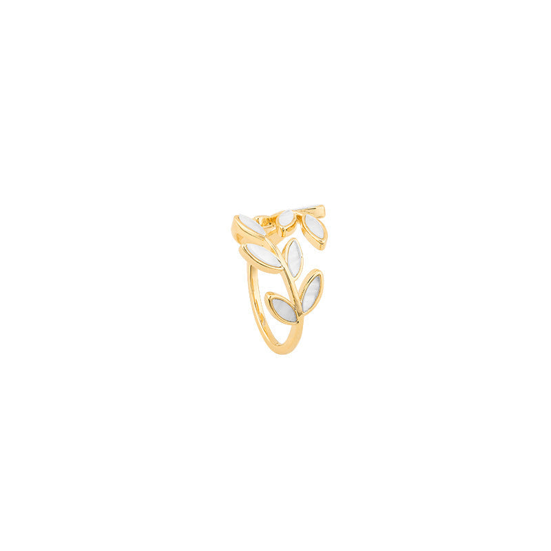 Leaves & White Opal Gold Adjustable Ring