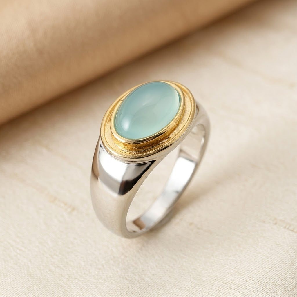 Silver and gold bezel cabochon ring