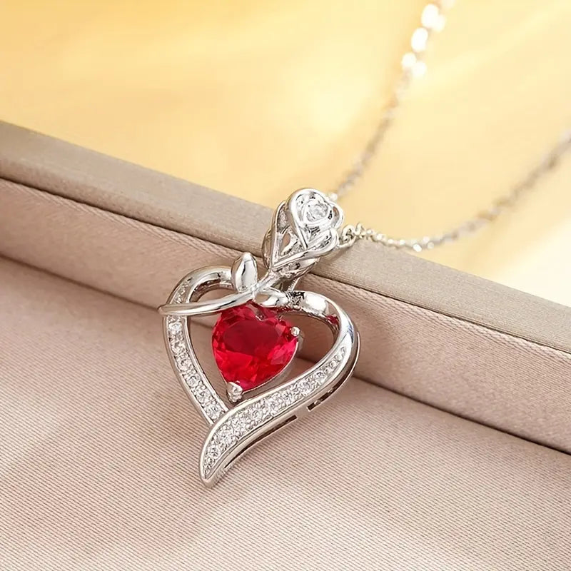 Sterling Silver Ruby Heart Pendant Necklace