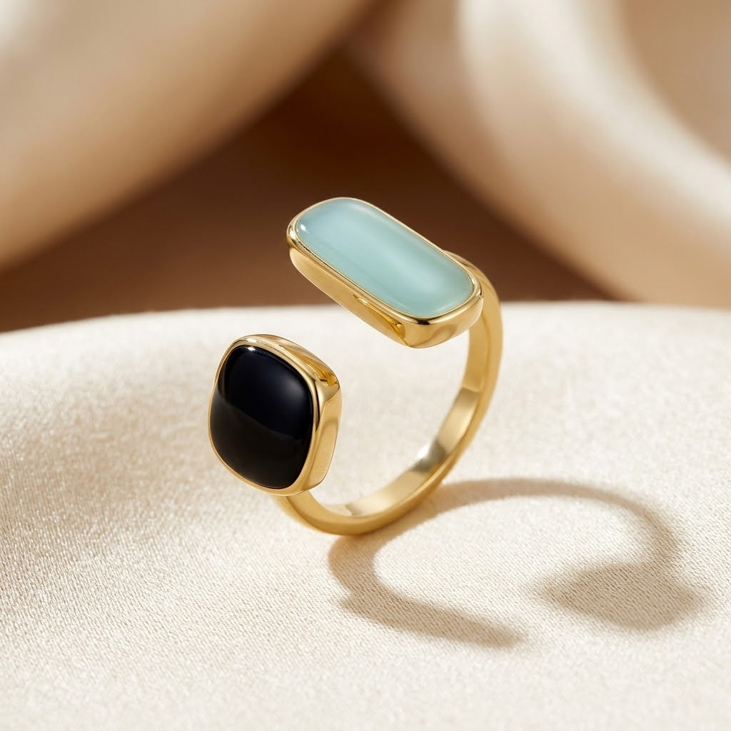 Gold dual stone open ring