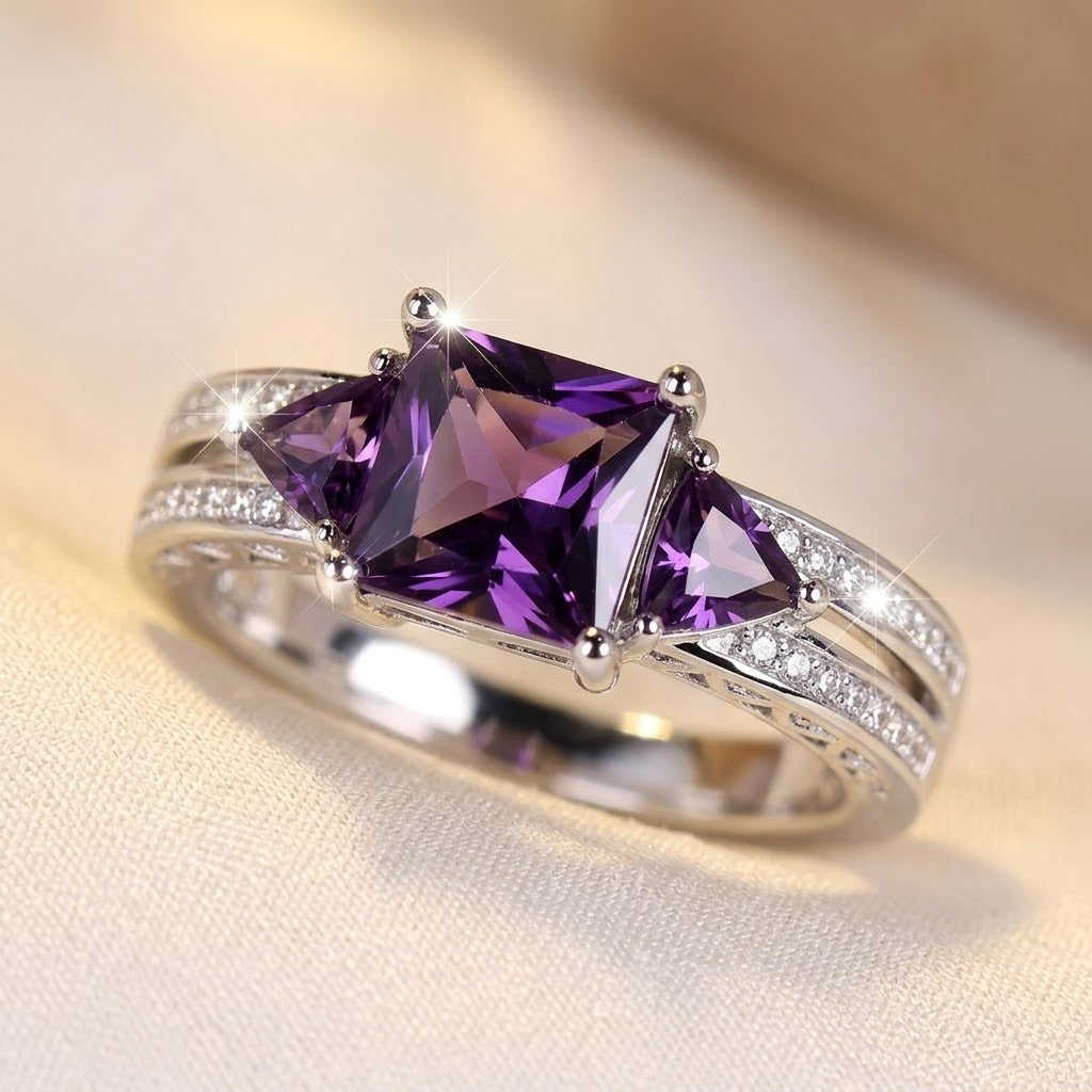 Sterling Silver Amethyst Geometric Ring