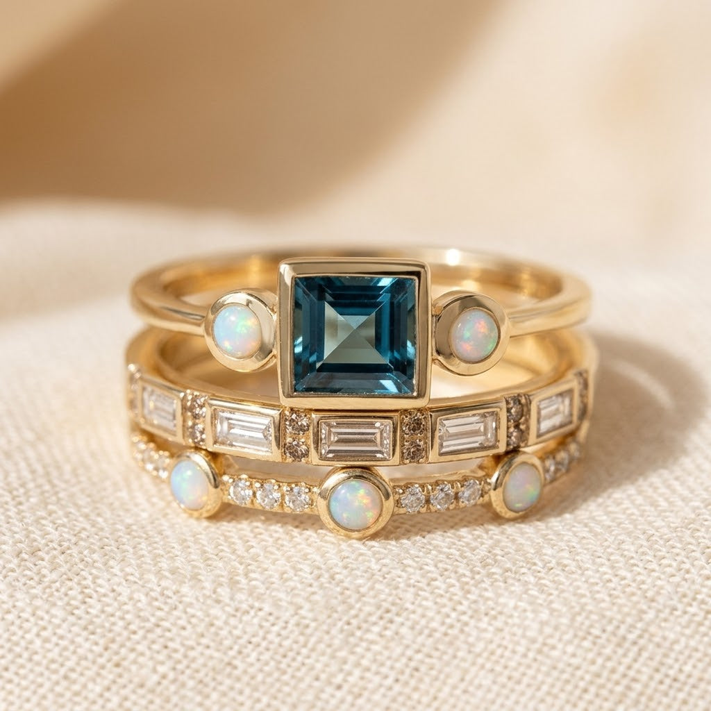 Gold Stack Geometric Ring Set