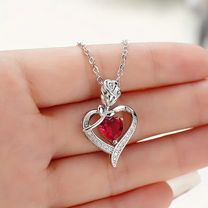 Sterling Silver Ruby Heart Pendant Necklace
