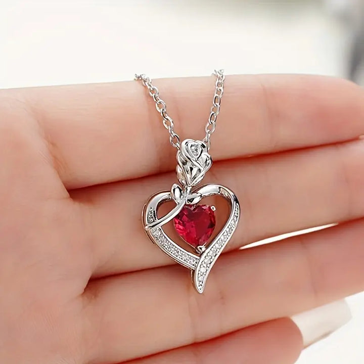 Sterling Silver Ruby Heart Pendant Necklace