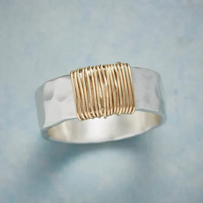 Silver and gold wire wrapped ring