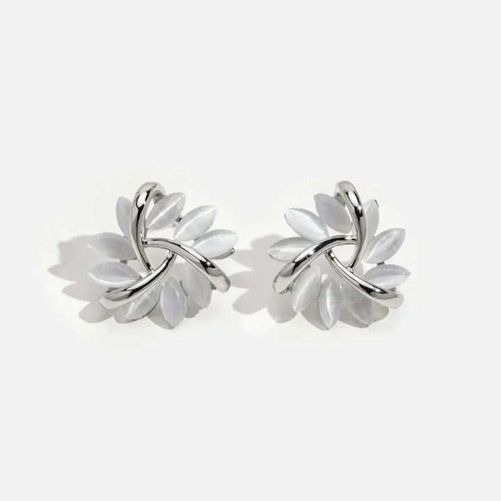 Gold circular earrings with opal leaves